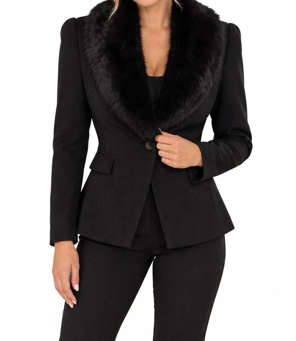 NEW L'AGENCE kaisley fur collar blazer in black